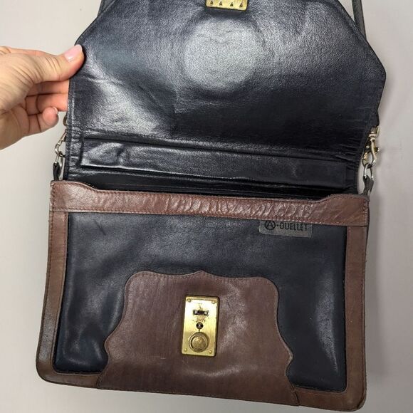 Leather shoulder bag brown and black multiple compartments - Picture 7 of 10